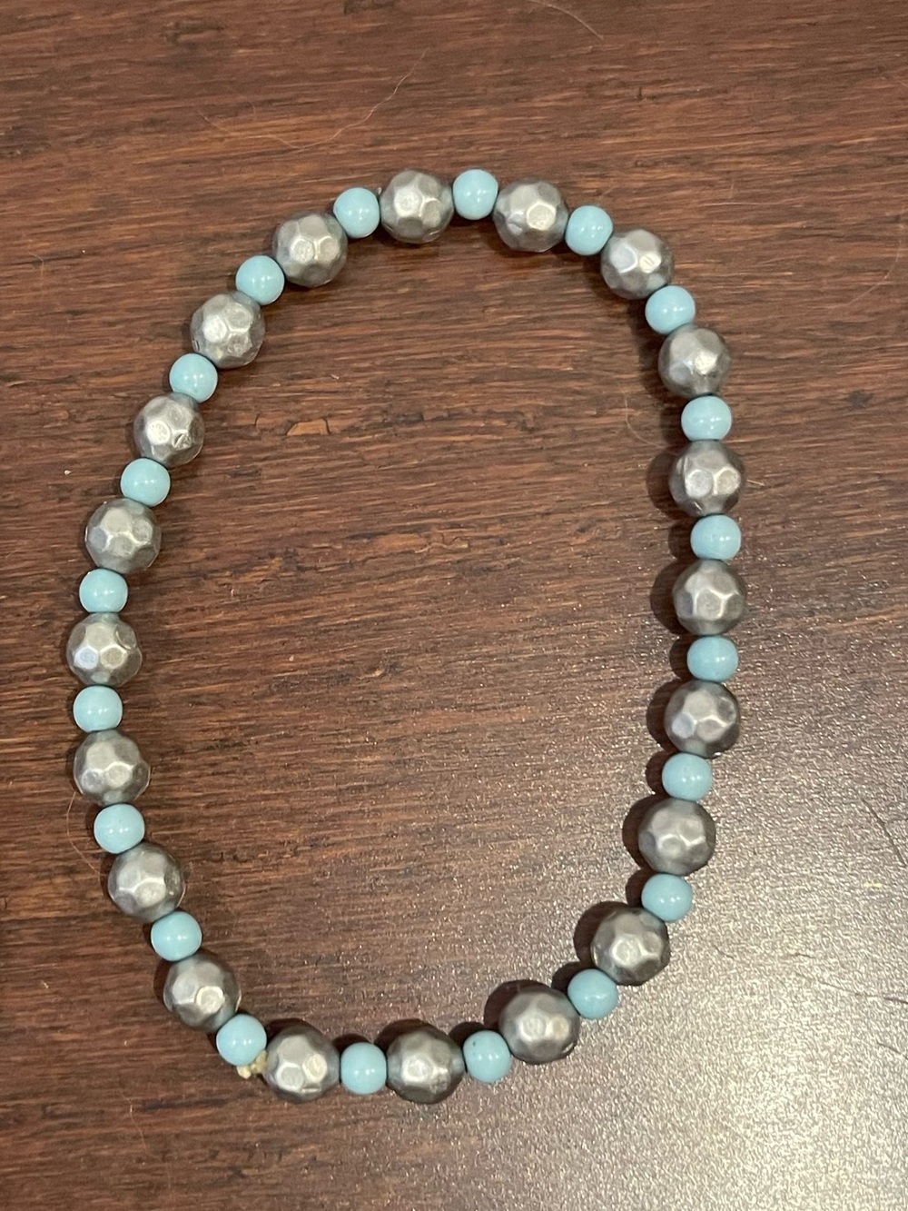 turquoise/blue/green and silver beaded bracelet elastic